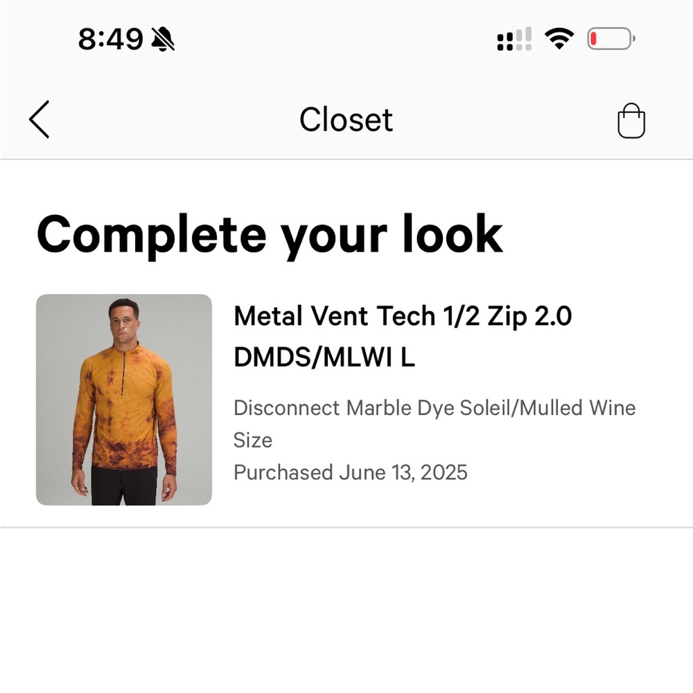 NWT Lululemon Metal Vent Tag Men Size L